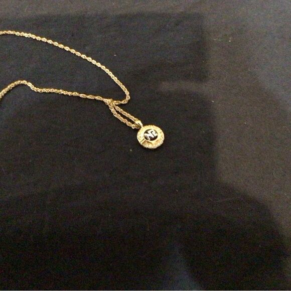 Nina Ricci Signed Gold Plated Necklace with Gold/Silver Logo Pendant/Crystals. - Picture 2 of 9